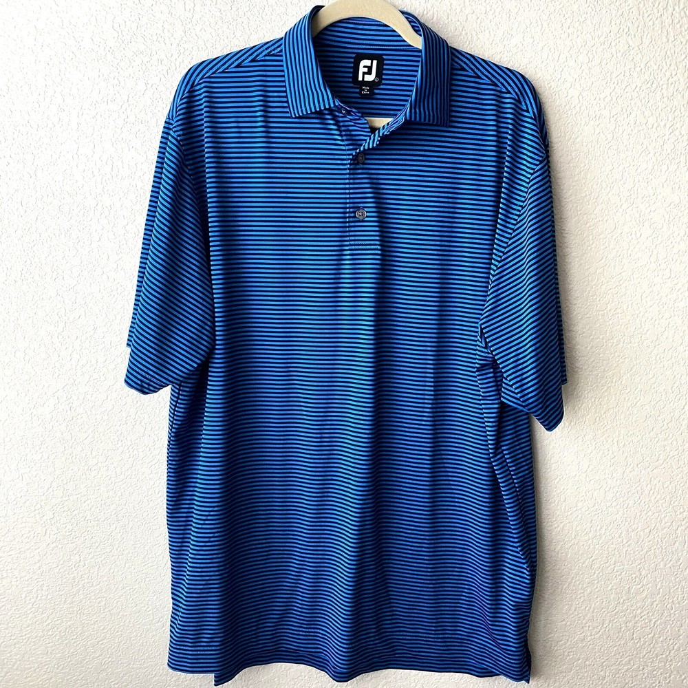 FootJoy FJ Mens Golf Polo Shirt Size Large Stripes Blue Black Short Sleeve